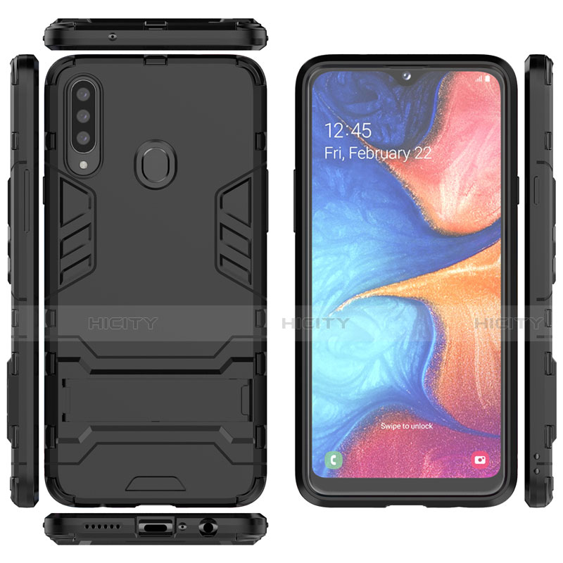 Coque Contour Silicone et Plastique Housse Etui Mat avec Support A01 pour Samsung Galaxy A20s Plus