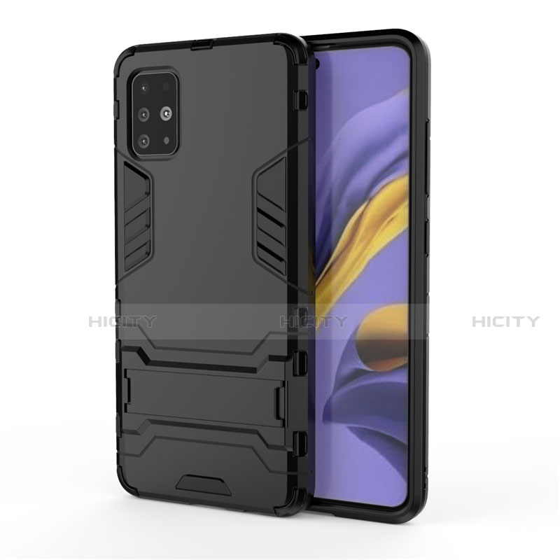 Coque Contour Silicone et Plastique Housse Etui Mat avec Support A01 pour Samsung Galaxy A51 4G Noir Plus