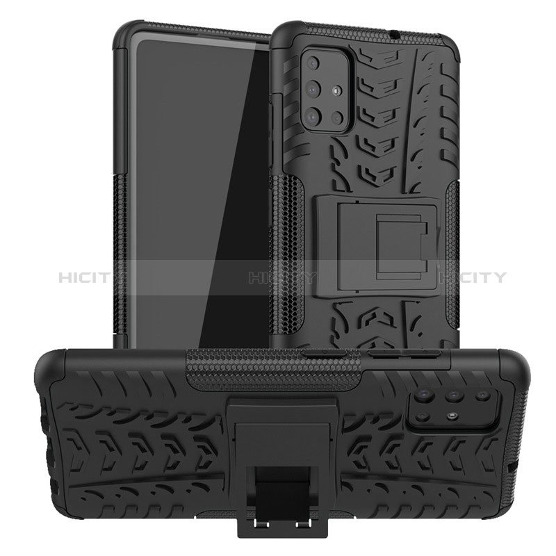 Coque Contour Silicone et Plastique Housse Etui Mat avec Support A01 pour Samsung Galaxy A71 4G A715 Noir Plus