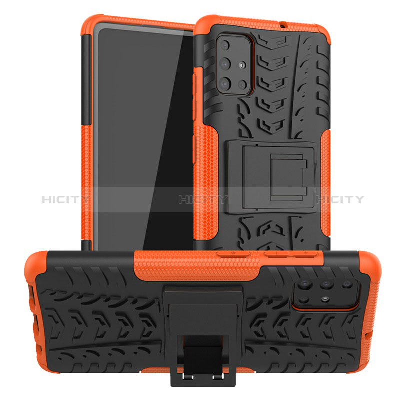 Coque Contour Silicone et Plastique Housse Etui Mat avec Support A01 pour Samsung Galaxy A71 4G A715 Orange Plus