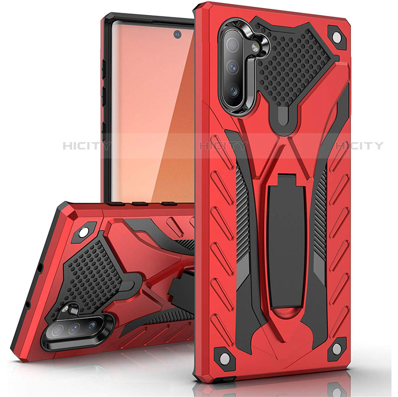 Coque Contour Silicone et Plastique Housse Etui Mat avec Support A01 pour Samsung Galaxy Note 10 5G Rouge Plus