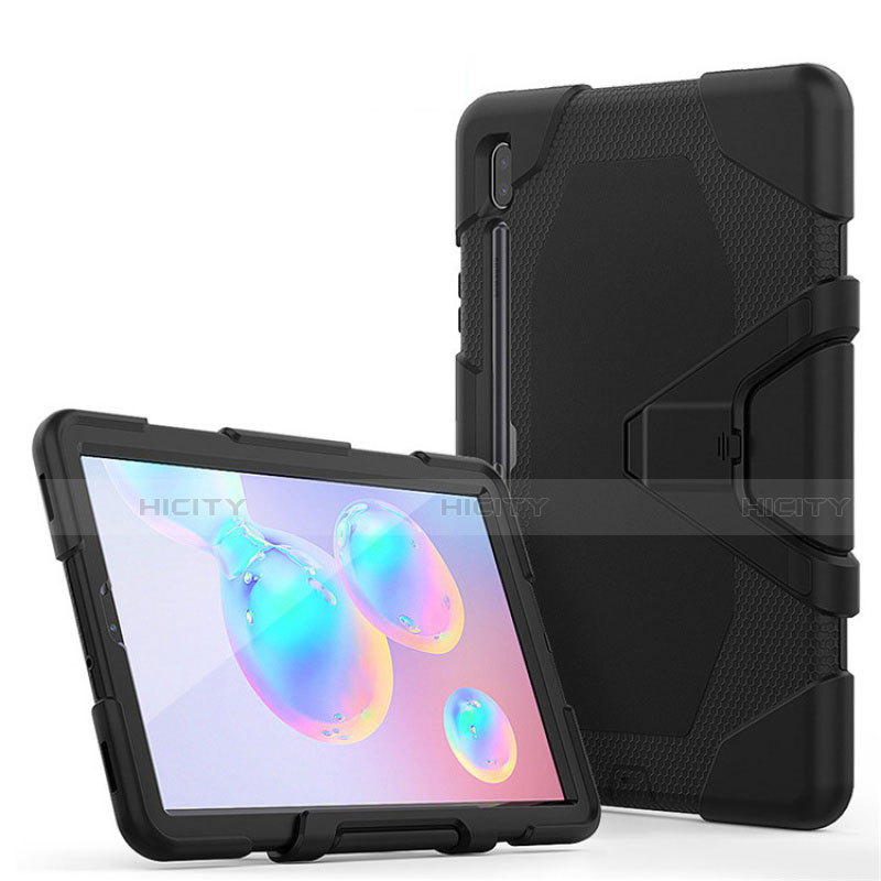 Coque Contour Silicone et Plastique Housse Etui Mat avec Support A01 pour Samsung Galaxy Tab S6 10.5 SM-T860 Noir Plus