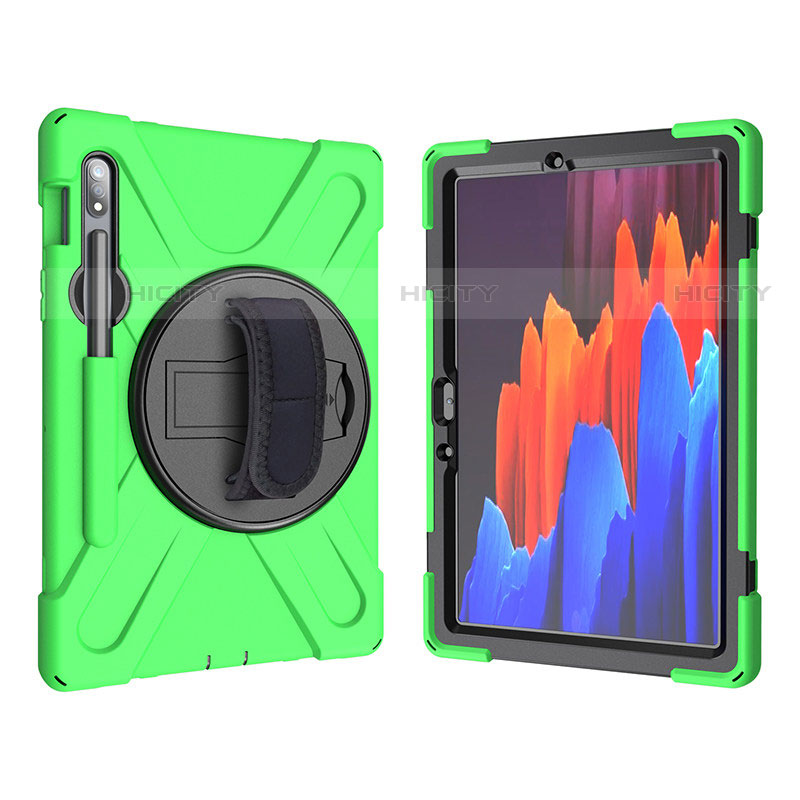 Coque Contour Silicone et Plastique Housse Etui Mat avec Support A01 pour Samsung Galaxy Tab S7 11 Wi-Fi SM-T870 Vert Plus