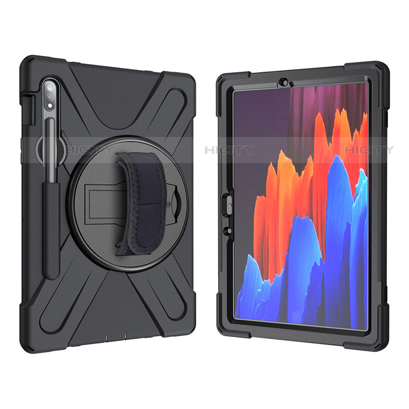 Coque Contour Silicone et Plastique Housse Etui Mat avec Support A01 pour Samsung Galaxy Tab S7 4G 11 SM-T875 Noir Plus