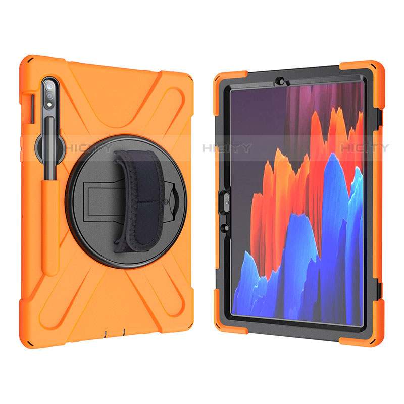 Coque Contour Silicone et Plastique Housse Etui Mat avec Support A01 pour Samsung Galaxy Tab S7 4G 11 SM-T875 Orange Plus