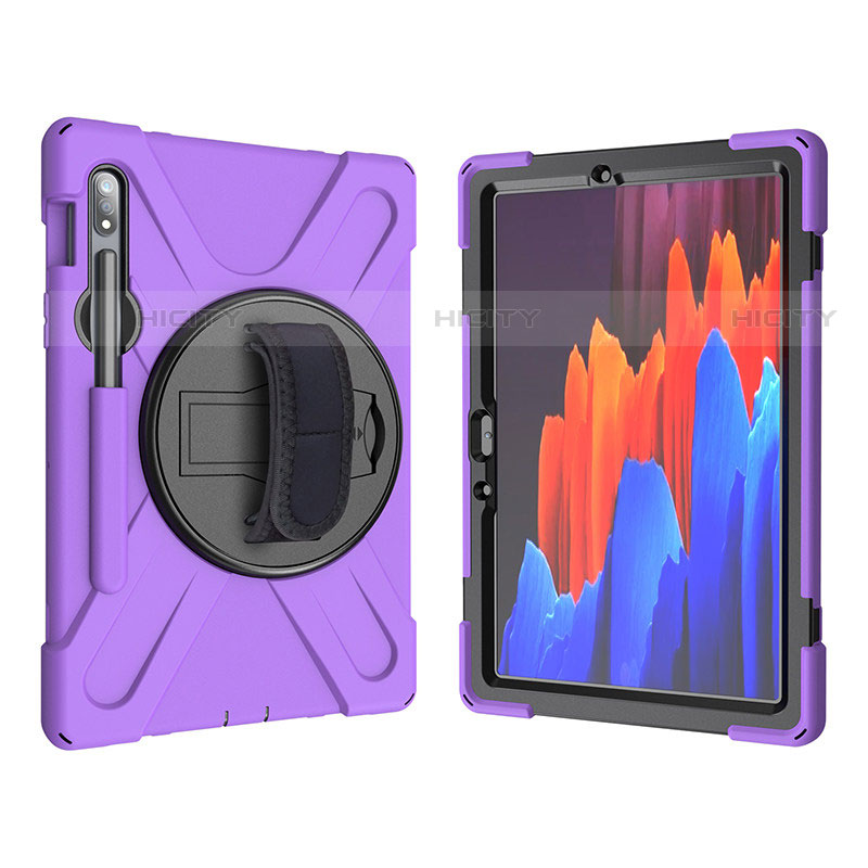 Coque Contour Silicone et Plastique Housse Etui Mat avec Support A01 pour Samsung Galaxy Tab S7 4G 11 SM-T875 Violet Plus