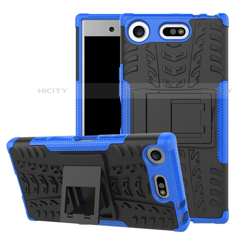 Coque Contour Silicone et Plastique Housse Etui Mat avec Support A01 pour Sony Xperia XZ1 Compact Bleu Plus