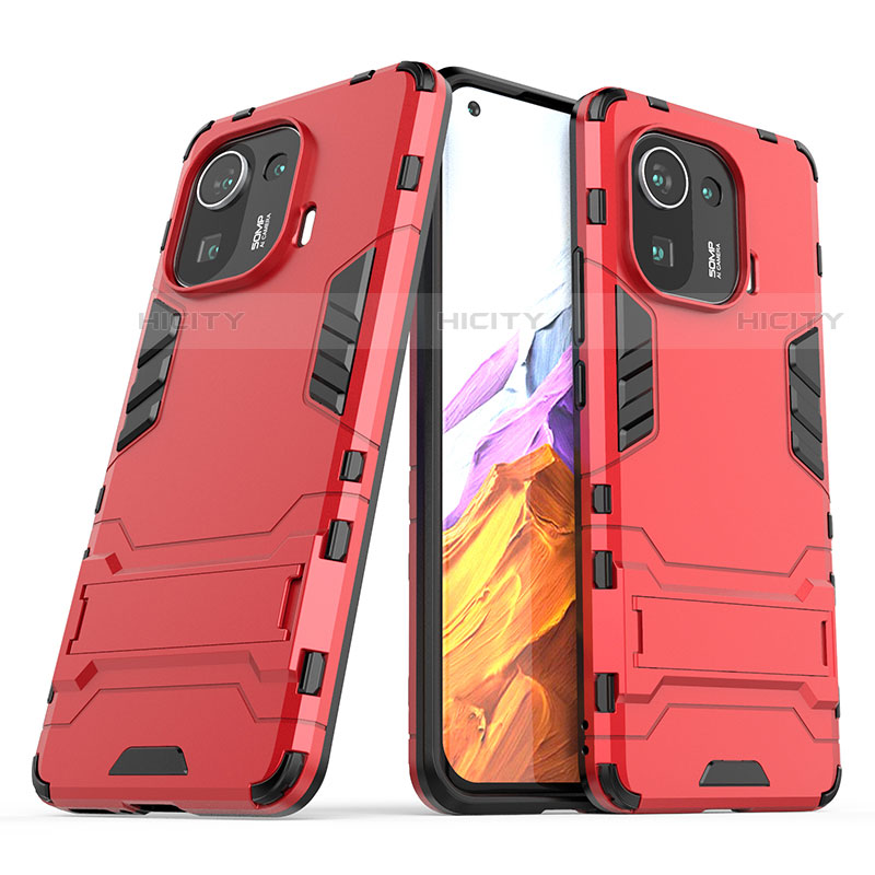 Coque Contour Silicone et Plastique Housse Etui Mat avec Support A01 pour Xiaomi Mi 11 Pro 5G Plus