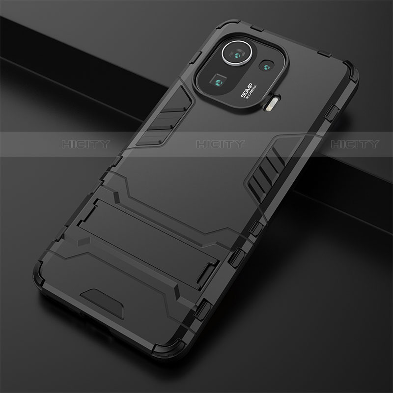 Coque Contour Silicone et Plastique Housse Etui Mat avec Support A01 pour Xiaomi Mi 11 Pro 5G Plus