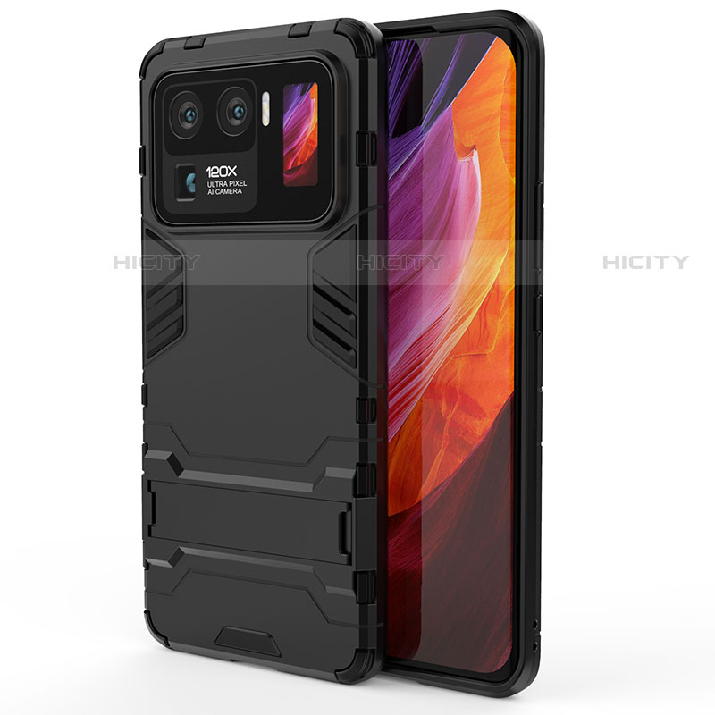 Coque Contour Silicone et Plastique Housse Etui Mat avec Support A01 pour Xiaomi Mi 11 Ultra 5G Noir Plus