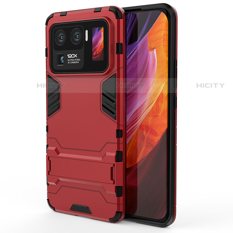 Coque Contour Silicone et Plastique Housse Etui Mat avec Support A01 pour Xiaomi Mi 11 Ultra 5G Rouge Plus