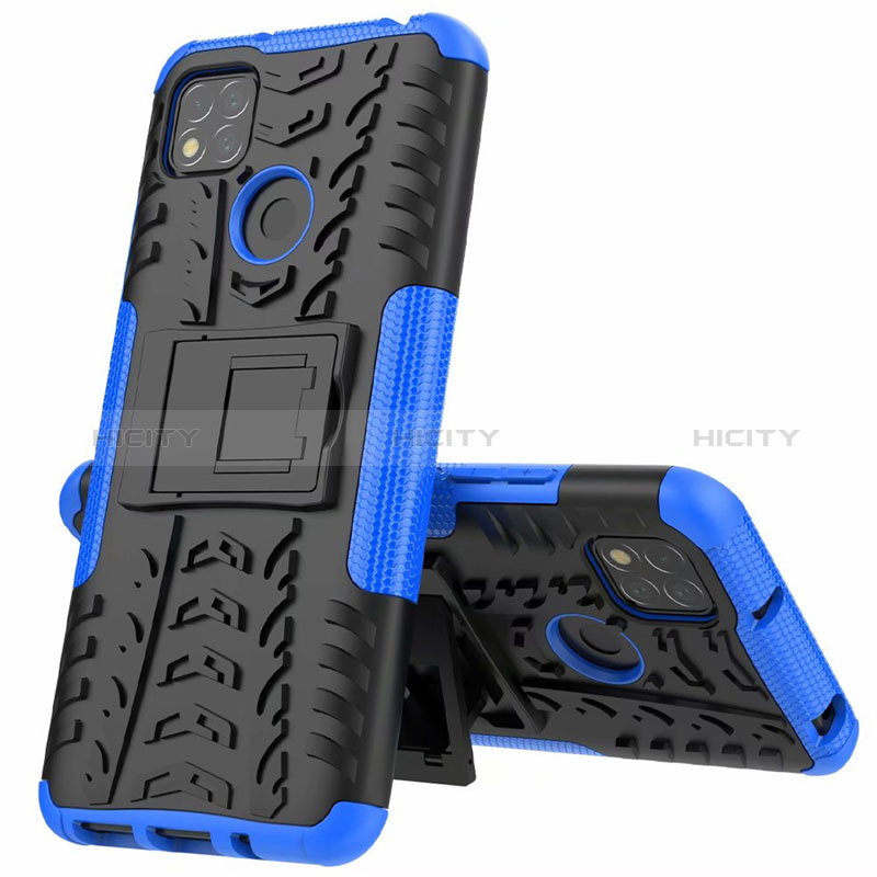 Coque Contour Silicone et Plastique Housse Etui Mat avec Support A01 pour Xiaomi POCO C3 Bleu Plus