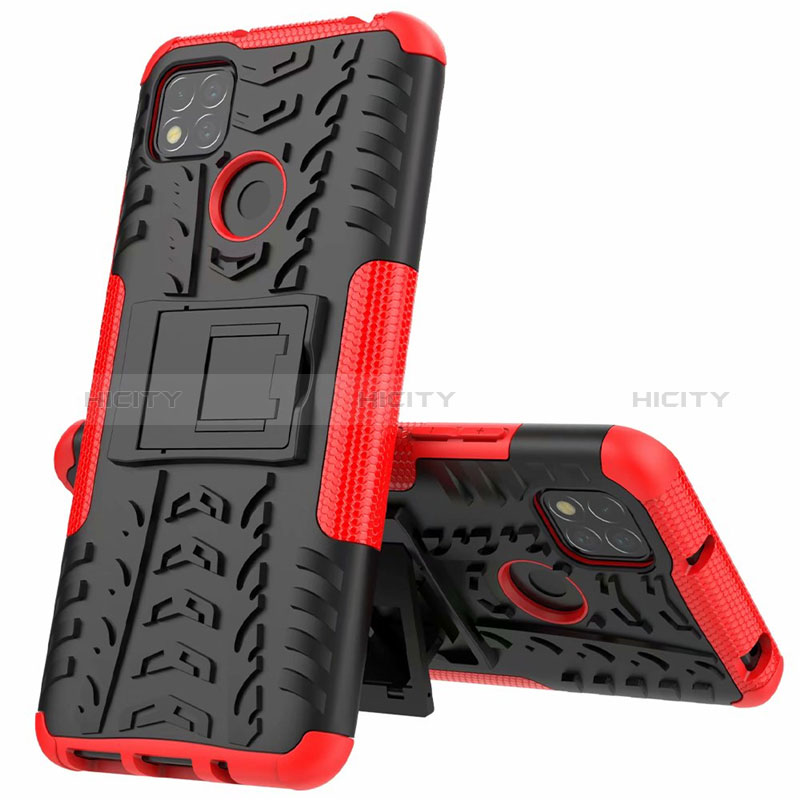 Coque Contour Silicone et Plastique Housse Etui Mat avec Support A01 pour Xiaomi POCO C3 Rouge Plus