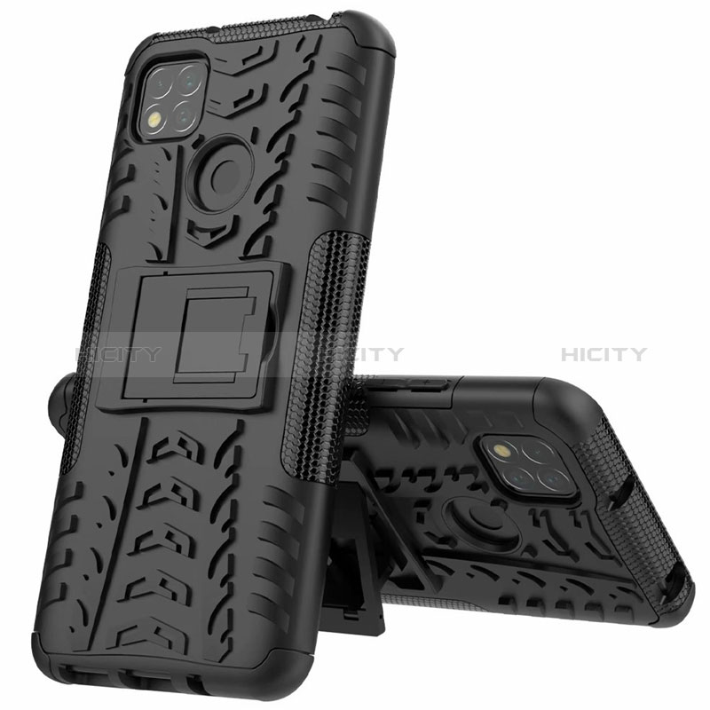 Coque Contour Silicone et Plastique Housse Etui Mat avec Support A01 pour Xiaomi POCO C31 Noir Plus