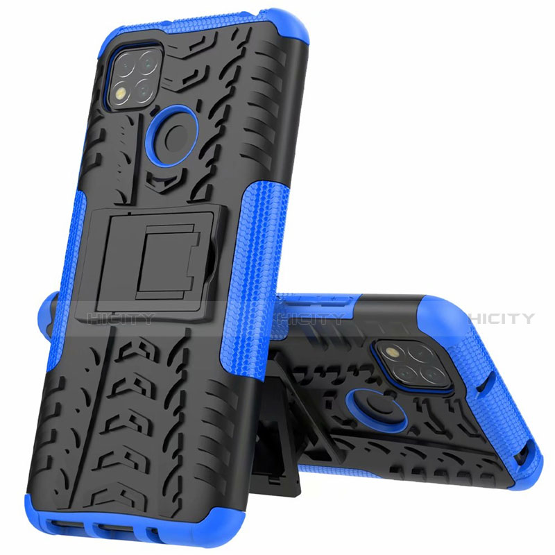 Coque Contour Silicone et Plastique Housse Etui Mat avec Support A01 pour Xiaomi Redmi 9 India Bleu Plus