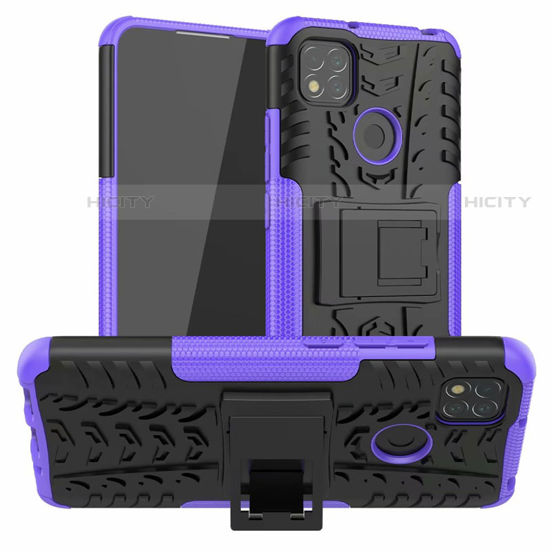 Coque Contour Silicone et Plastique Housse Etui Mat avec Support A01 pour Xiaomi Redmi 9C Plus