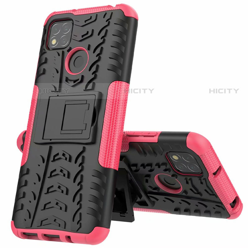 Coque Contour Silicone et Plastique Housse Etui Mat avec Support A01 pour Xiaomi Redmi 9C Rose Plus