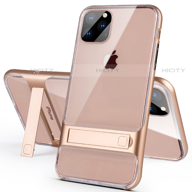 Coque Contour Silicone et Plastique Housse Etui Mat avec Support A02 pour Apple iPhone 11 Pro Or Plus