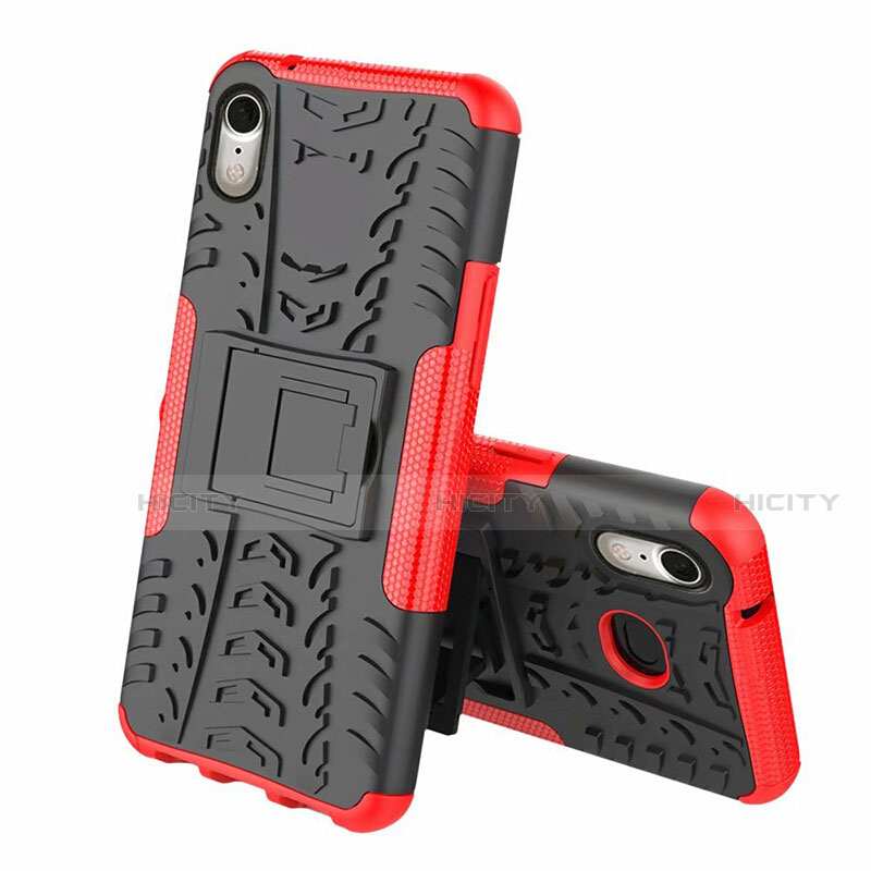 Coque Contour Silicone et Plastique Housse Etui Mat avec Support A02 pour Apple iPhone XR Rouge Plus