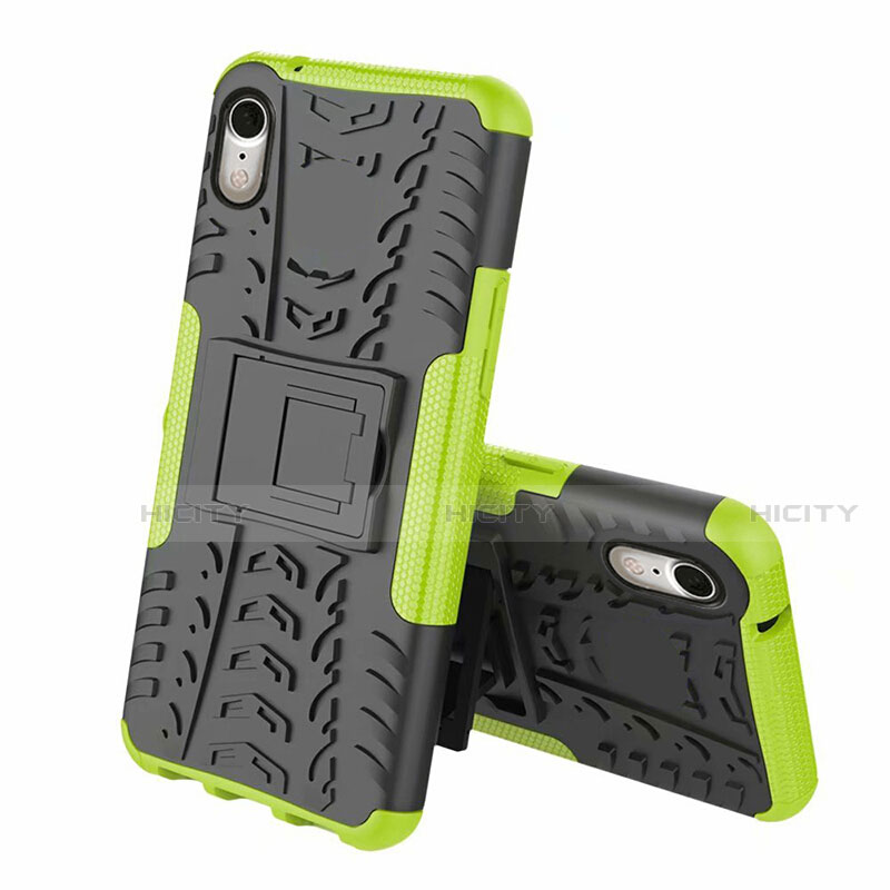 Coque Contour Silicone et Plastique Housse Etui Mat avec Support A02 pour Apple iPhone XR Vert Plus