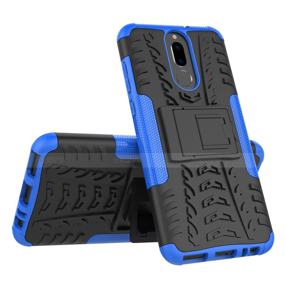 Coque Contour Silicone et Plastique Housse Etui Mat avec Support A02 pour Huawei Mate 10 Lite Bleu Plus