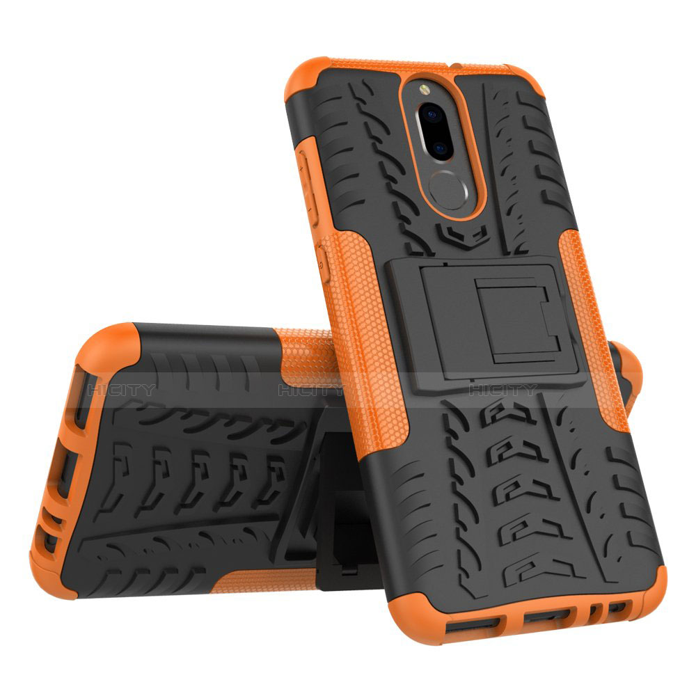 Coque Contour Silicone et Plastique Housse Etui Mat avec Support A02 pour Huawei Mate 10 Lite Orange Plus