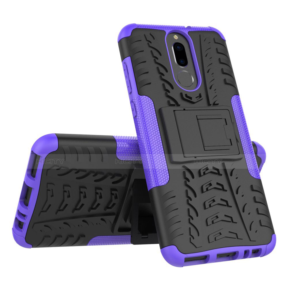 Coque Contour Silicone et Plastique Housse Etui Mat avec Support A02 pour Huawei Mate 10 Lite Violet Plus