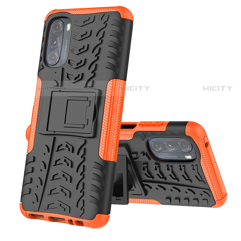 Coque Contour Silicone et Plastique Housse Etui Mat avec Support A02 pour Motorola Moto G 5G (2022) Orange Plus