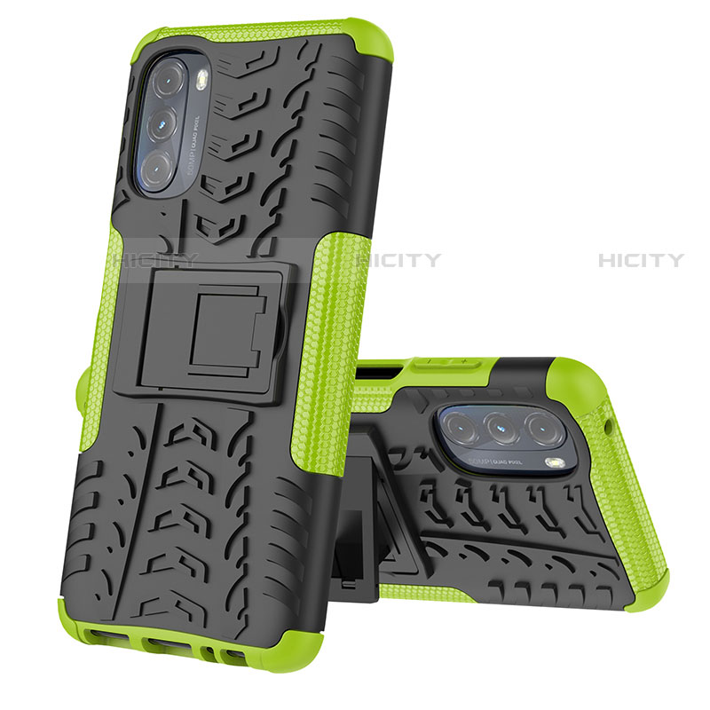 Coque Contour Silicone et Plastique Housse Etui Mat avec Support A02 pour Motorola Moto G 5G (2022) Vert Plus