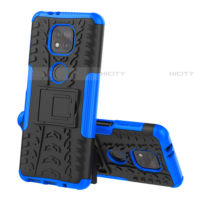 Coque Contour Silicone et Plastique Housse Etui Mat avec Support A02 pour Motorola Moto G Power (2021) Bleu Plus