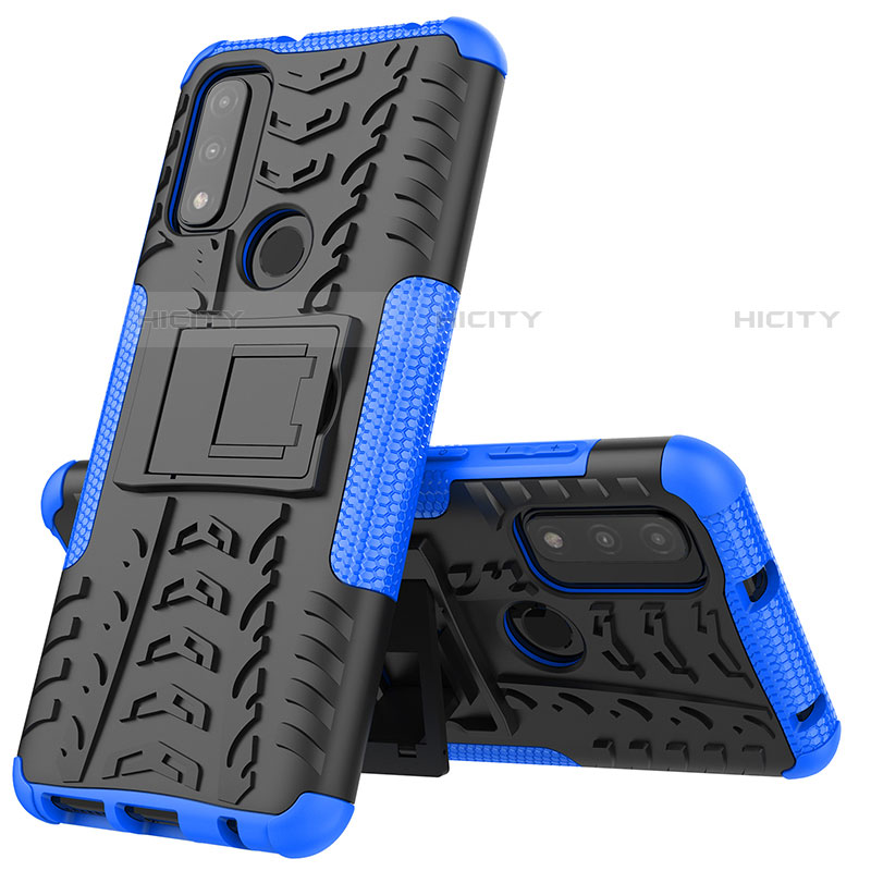 Coque Contour Silicone et Plastique Housse Etui Mat avec Support A02 pour Motorola Moto G Pure Bleu Plus