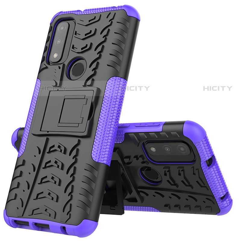 Coque Contour Silicone et Plastique Housse Etui Mat avec Support A02 pour Motorola Moto G Pure Violet Plus