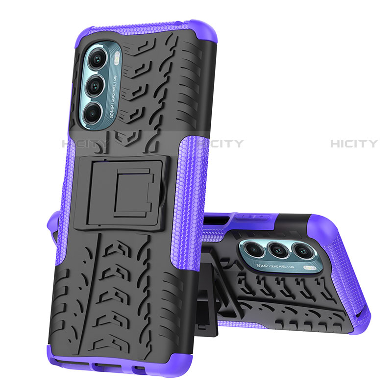 Coque Contour Silicone et Plastique Housse Etui Mat avec Support A02 pour Motorola Moto G Stylus (2022) 4G Violet Plus