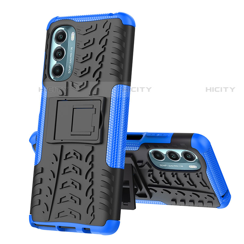 Coque Contour Silicone et Plastique Housse Etui Mat avec Support A02 pour Motorola Moto G Stylus (2022) 5G Bleu Plus