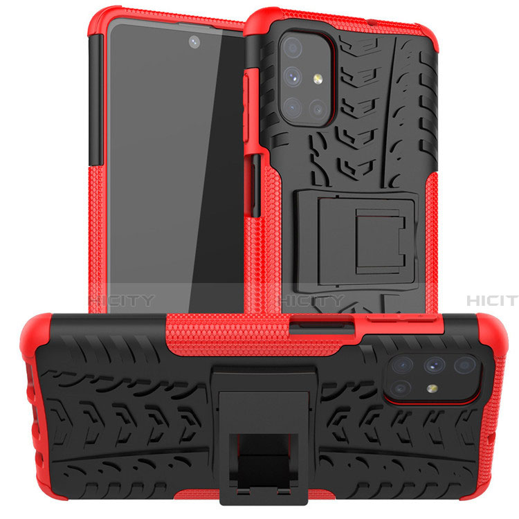 Coque Contour Silicone et Plastique Housse Etui Mat avec Support A02 pour Samsung Galaxy M51 Rouge Plus