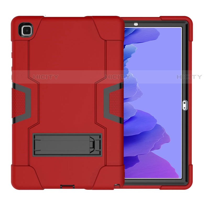 Coque Contour Silicone et Plastique Housse Etui Mat avec Support A02 pour Samsung Galaxy Tab A7 4G 10.4 SM-T505 Rouge Plus