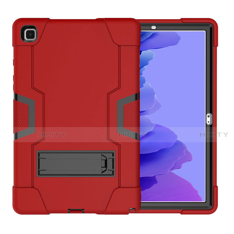 Coque Contour Silicone et Plastique Housse Etui Mat avec Support A02 pour Samsung Galaxy Tab A7 Wi-Fi 10.4 SM-T500 Rouge Plus