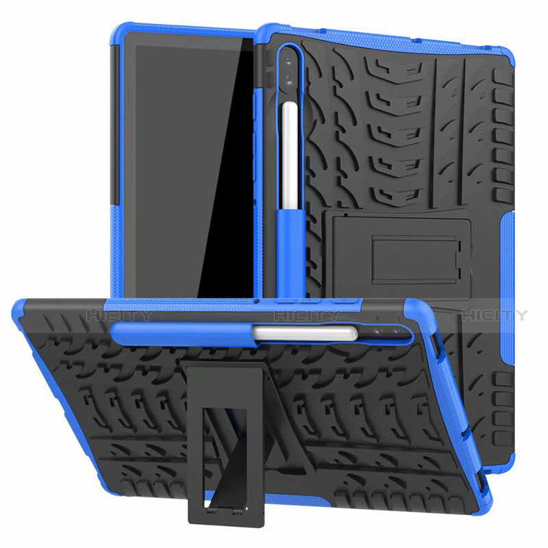 Coque Contour Silicone et Plastique Housse Etui Mat avec Support A02 pour Samsung Galaxy Tab S6 10.5 SM-T860 Bleu Plus