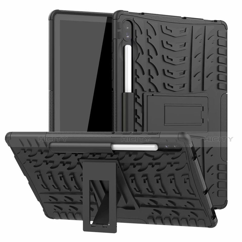 Coque Contour Silicone et Plastique Housse Etui Mat avec Support A02 pour Samsung Galaxy Tab S6 10.5 SM-T860 Noir Plus