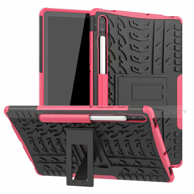 Coque Contour Silicone et Plastique Housse Etui Mat avec Support A02 pour Samsung Galaxy Tab S6 10.5 SM-T860 Rose Plus