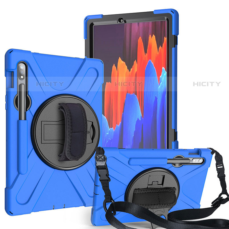 Coque Contour Silicone et Plastique Housse Etui Mat avec Support A02 pour Samsung Galaxy Tab S7 4G 11 SM-T875 Bleu Plus