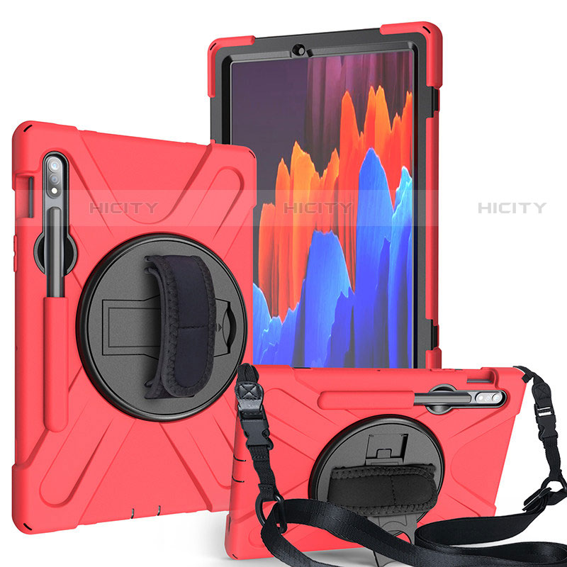 Coque Contour Silicone et Plastique Housse Etui Mat avec Support A02 pour Samsung Galaxy Tab S7 4G 11 SM-T875 Rouge Plus