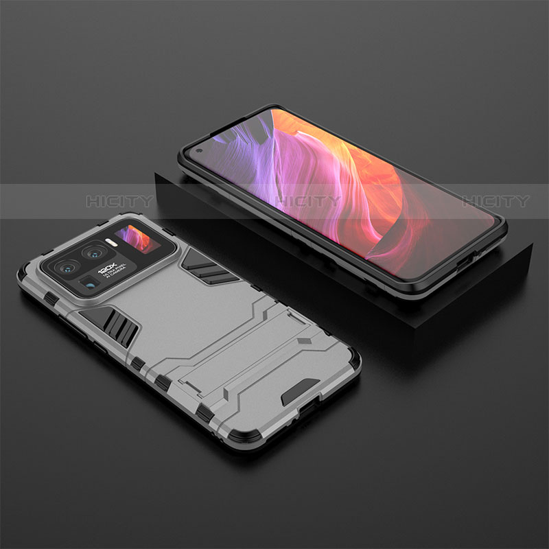 Coque Contour Silicone et Plastique Housse Etui Mat avec Support A02 pour Xiaomi Mi 11 Ultra 5G Argent Plus