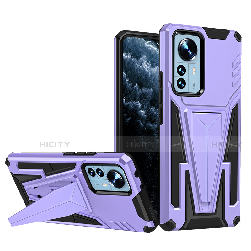 Coque Contour Silicone et Plastique Housse Etui Mat avec Support A02 pour Xiaomi Mi 12 5G Violet Plus