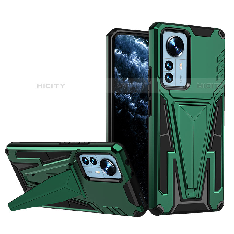 Coque Contour Silicone et Plastique Housse Etui Mat avec Support A02 pour Xiaomi Mi 12 Pro 5G Vert Plus