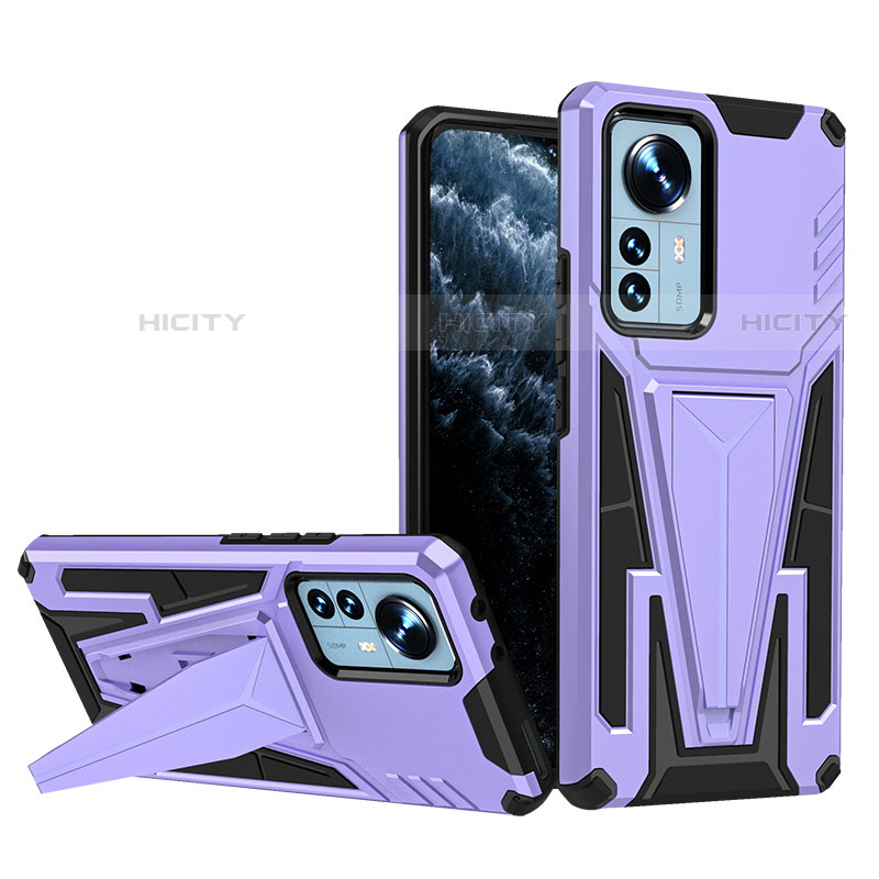 Coque Contour Silicone et Plastique Housse Etui Mat avec Support A02 pour Xiaomi Mi 12 Pro 5G Violet Plus