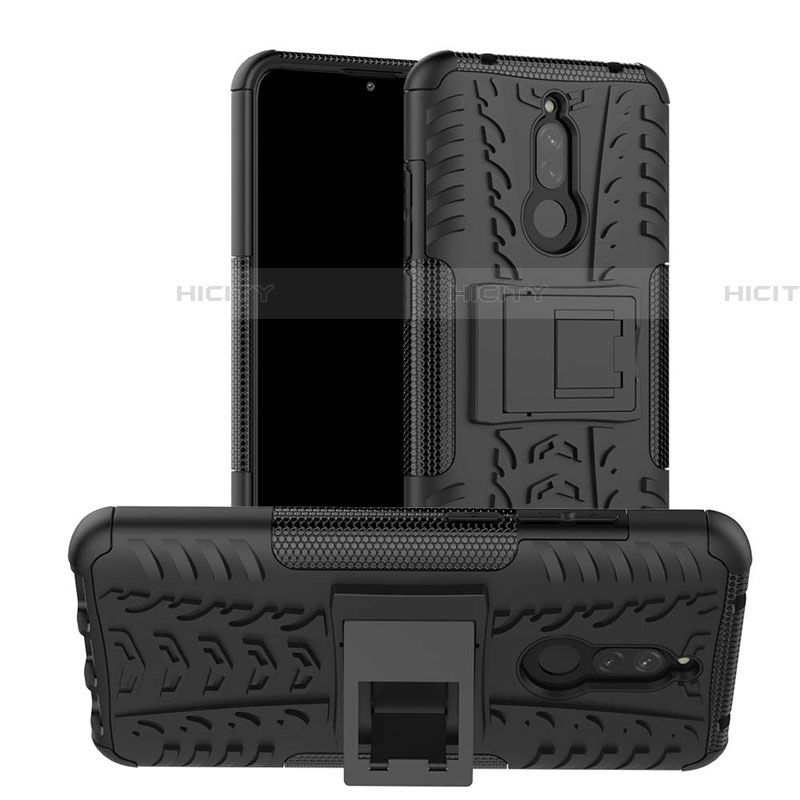 Coque Contour Silicone et Plastique Housse Etui Mat avec Support A02 pour Xiaomi Redmi 8 Noir Plus