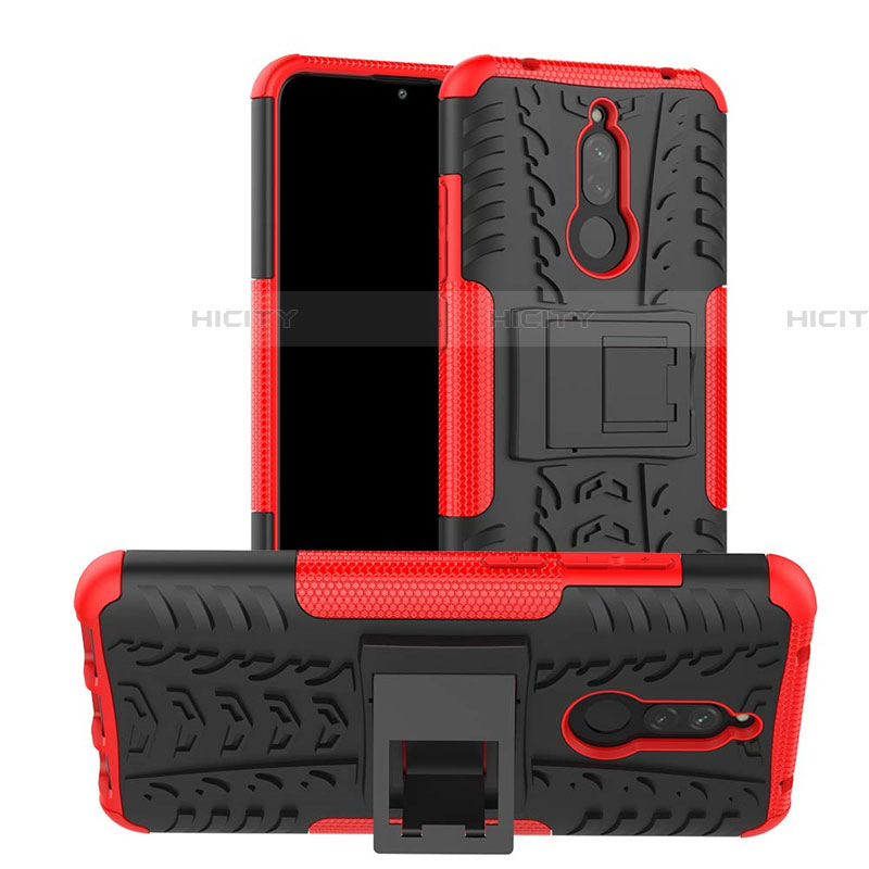 Coque Contour Silicone et Plastique Housse Etui Mat avec Support A02 pour Xiaomi Redmi 8 Rouge Plus