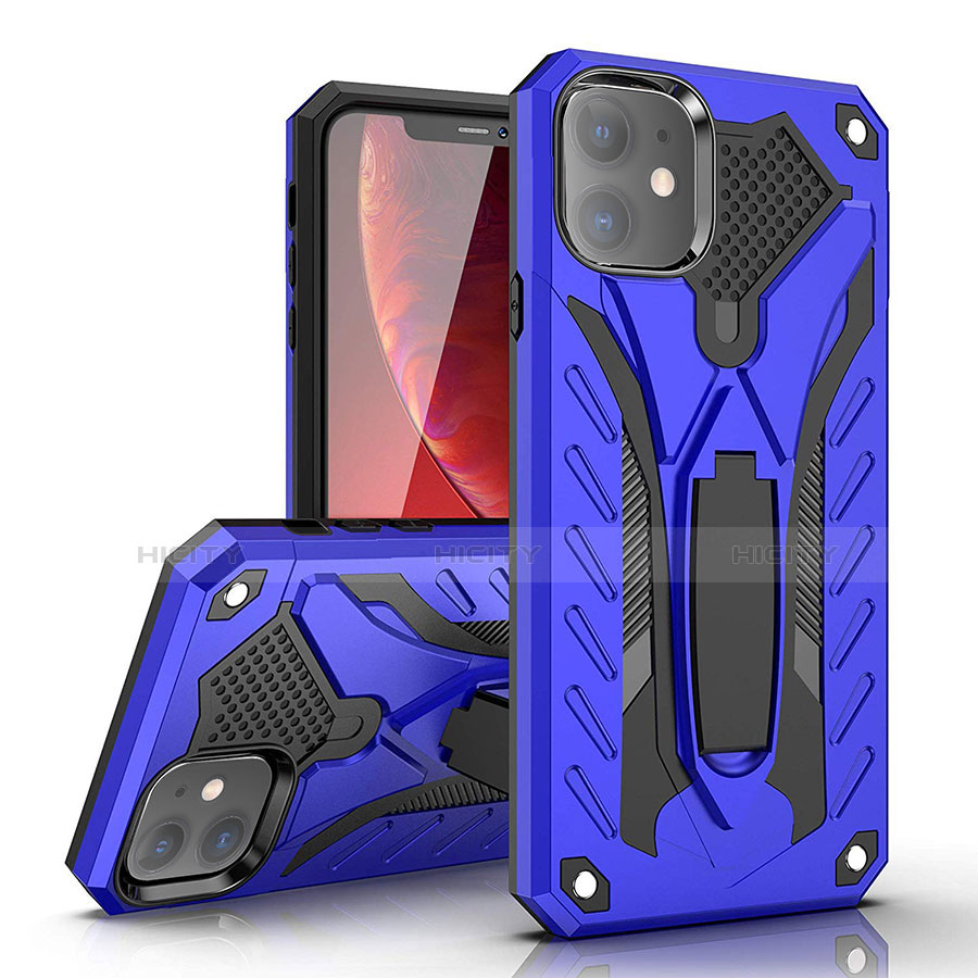 Coque Contour Silicone et Plastique Housse Etui Mat avec Support A03 pour Apple iPhone 11 Bleu Plus