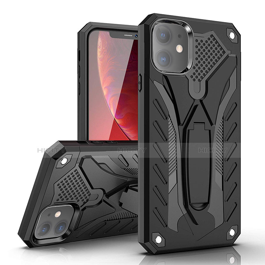 Coque Contour Silicone et Plastique Housse Etui Mat avec Support A03 pour Apple iPhone 11 Noir Plus